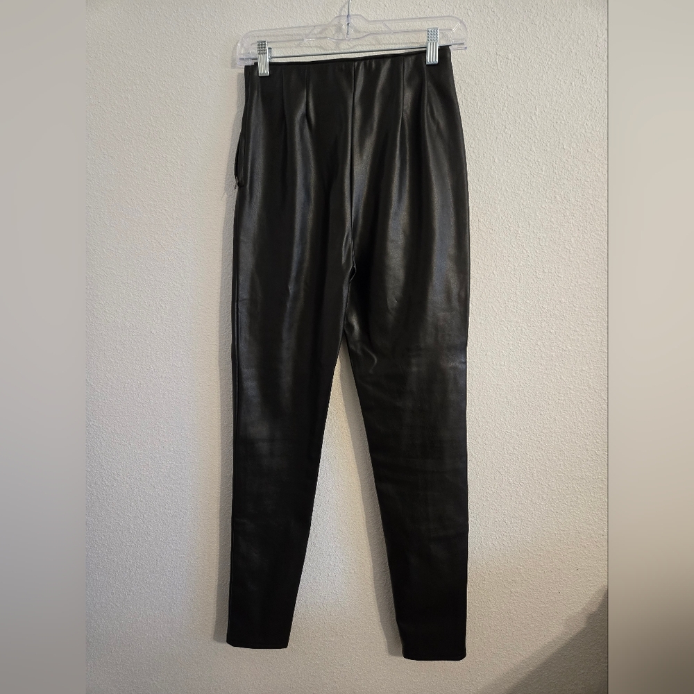 Very J Charcoal Faux Leather Leggings Side Zip SMALL